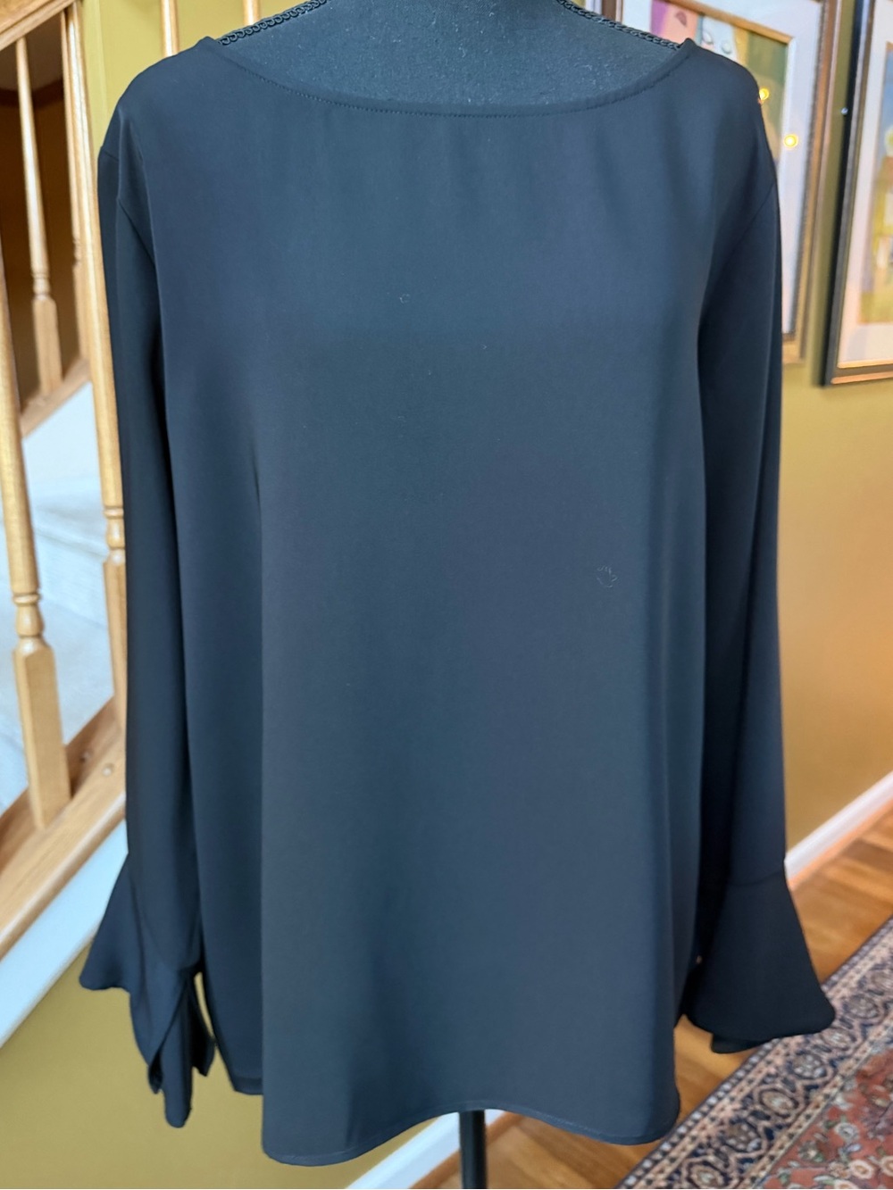 Ann Taylor Black Pullover Blouse with Long Ruffle Sleeves (Sz XL)